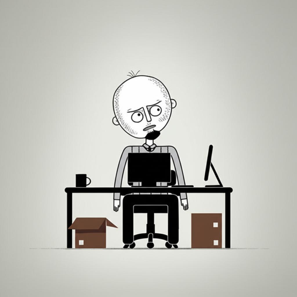 Illustration of a tired office worker sitting at a desk, looking drained.