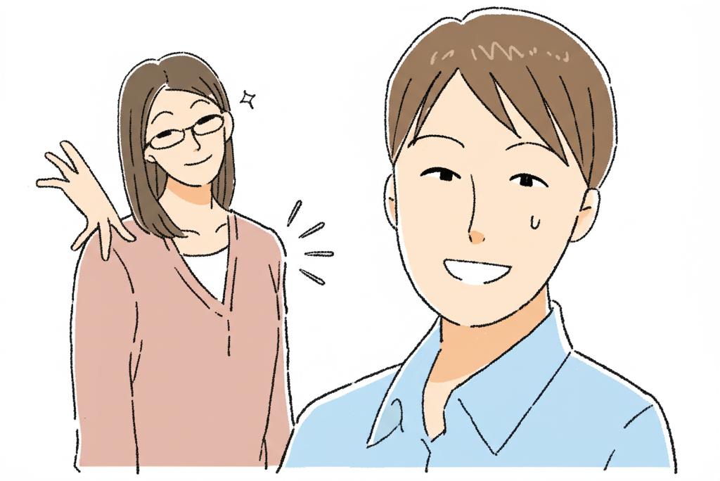 illustration of a young man smiling confidently, perhaps with a happy partner in the background, representing successful treatment