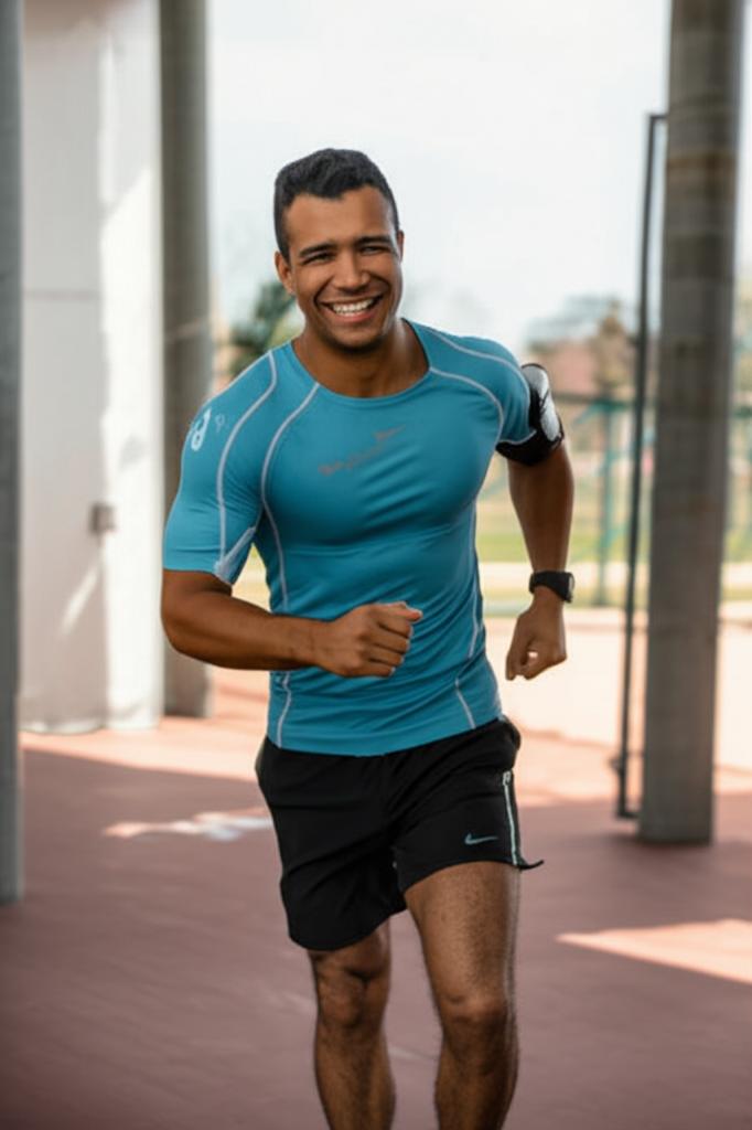 Man smiling, looking energetic and active outdoors