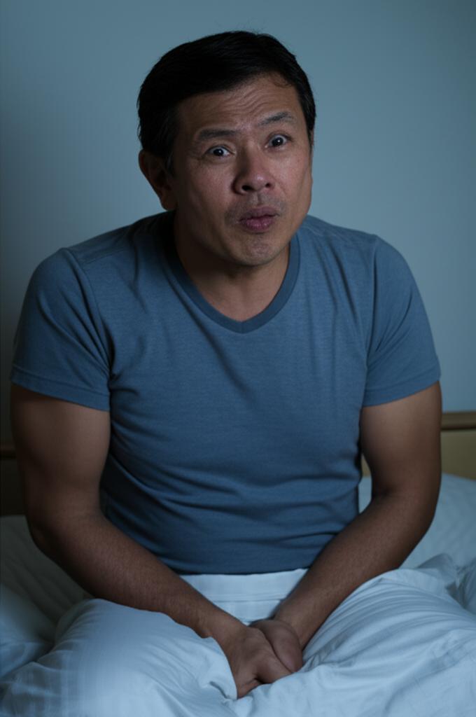 middle-aged man waking up at night to urinate looking tired