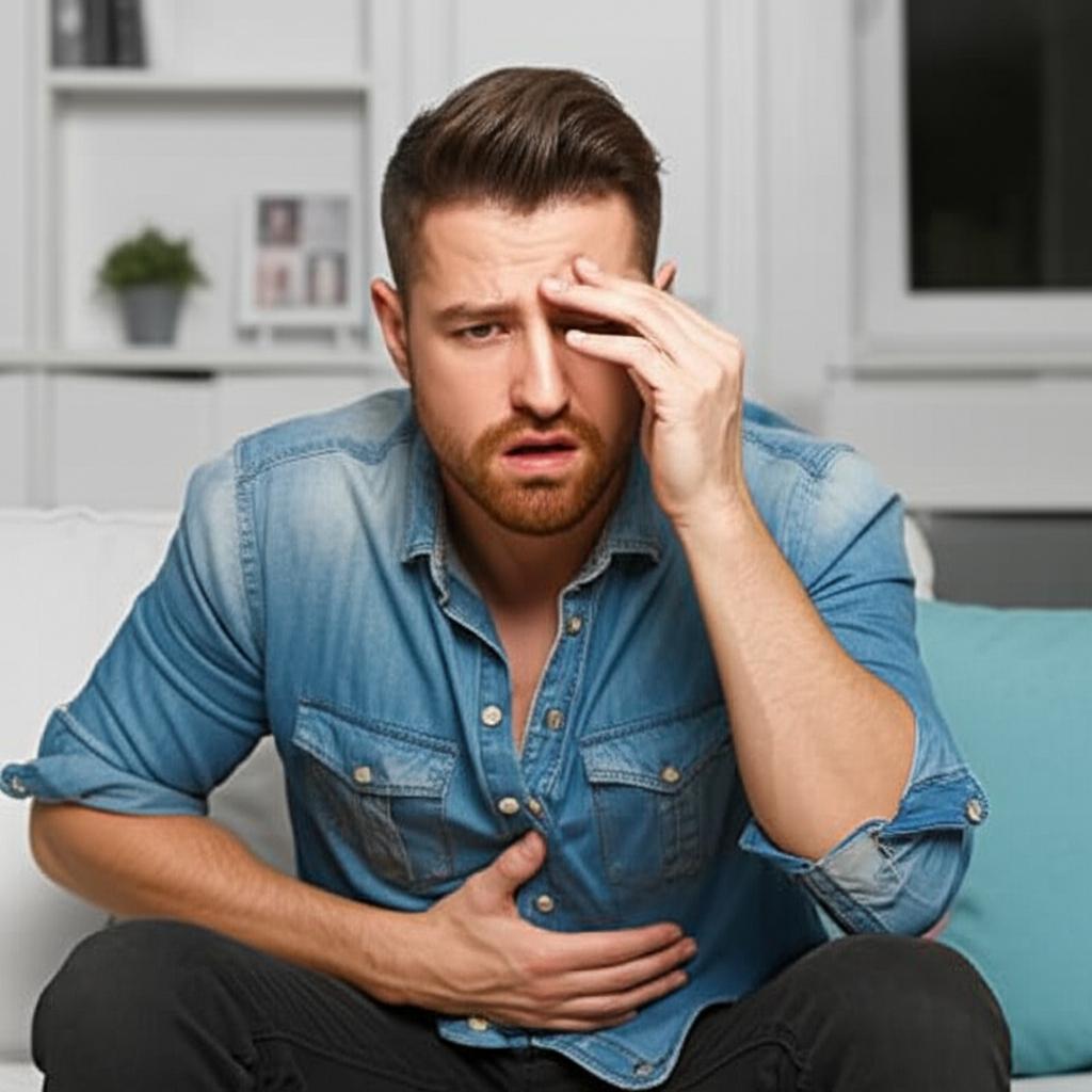 man feeling uncomfortable after taking medication