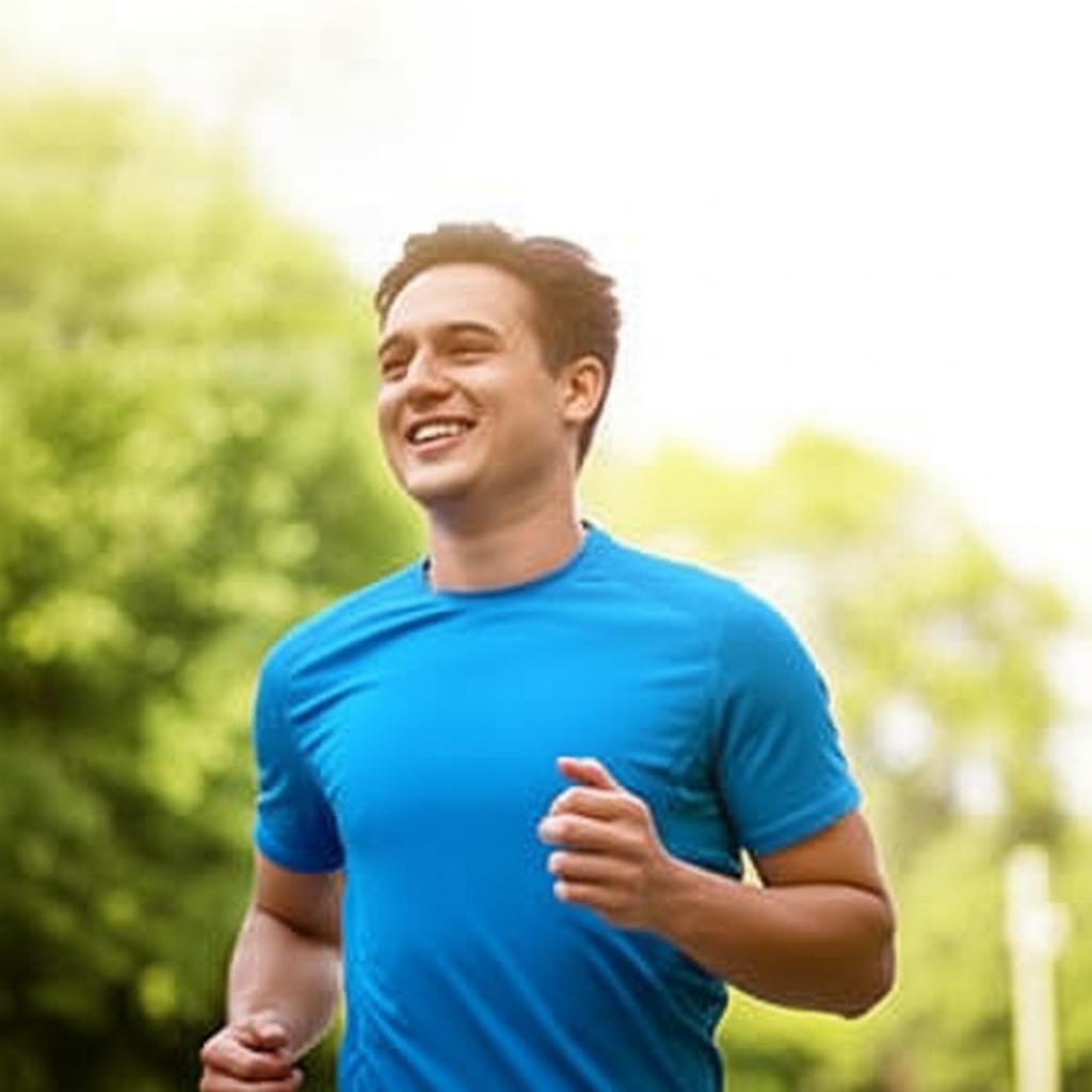 Man looking energetic and happy, exercising or spending quality time with family, feeling strong