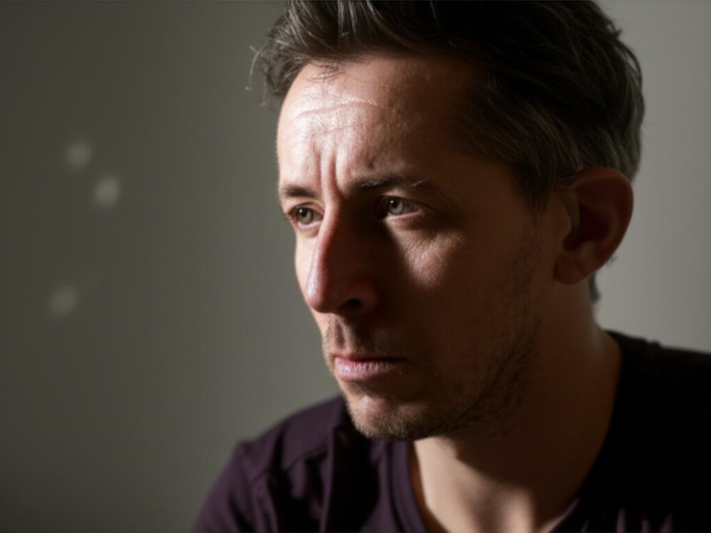 Man looking tired and contemplative after intimacy, wondering if it was worth it