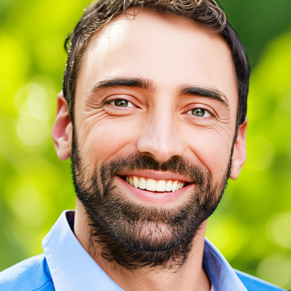 A man looking healthier and more energetic, smiling and active, representing the positive change after finding a natural solution.