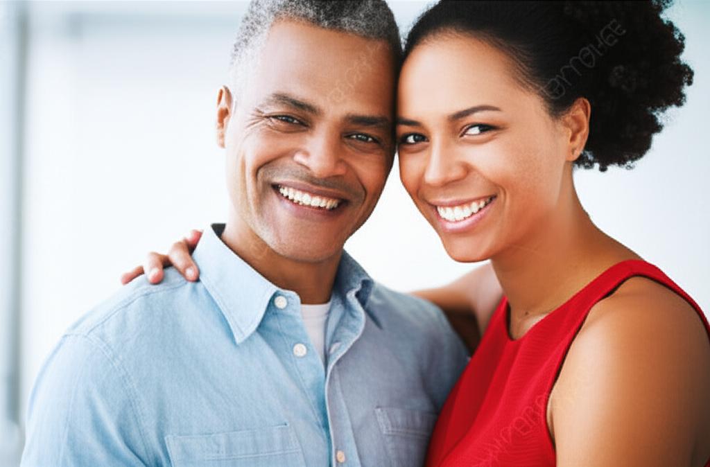 A couple smiling together, representing improved intimacy